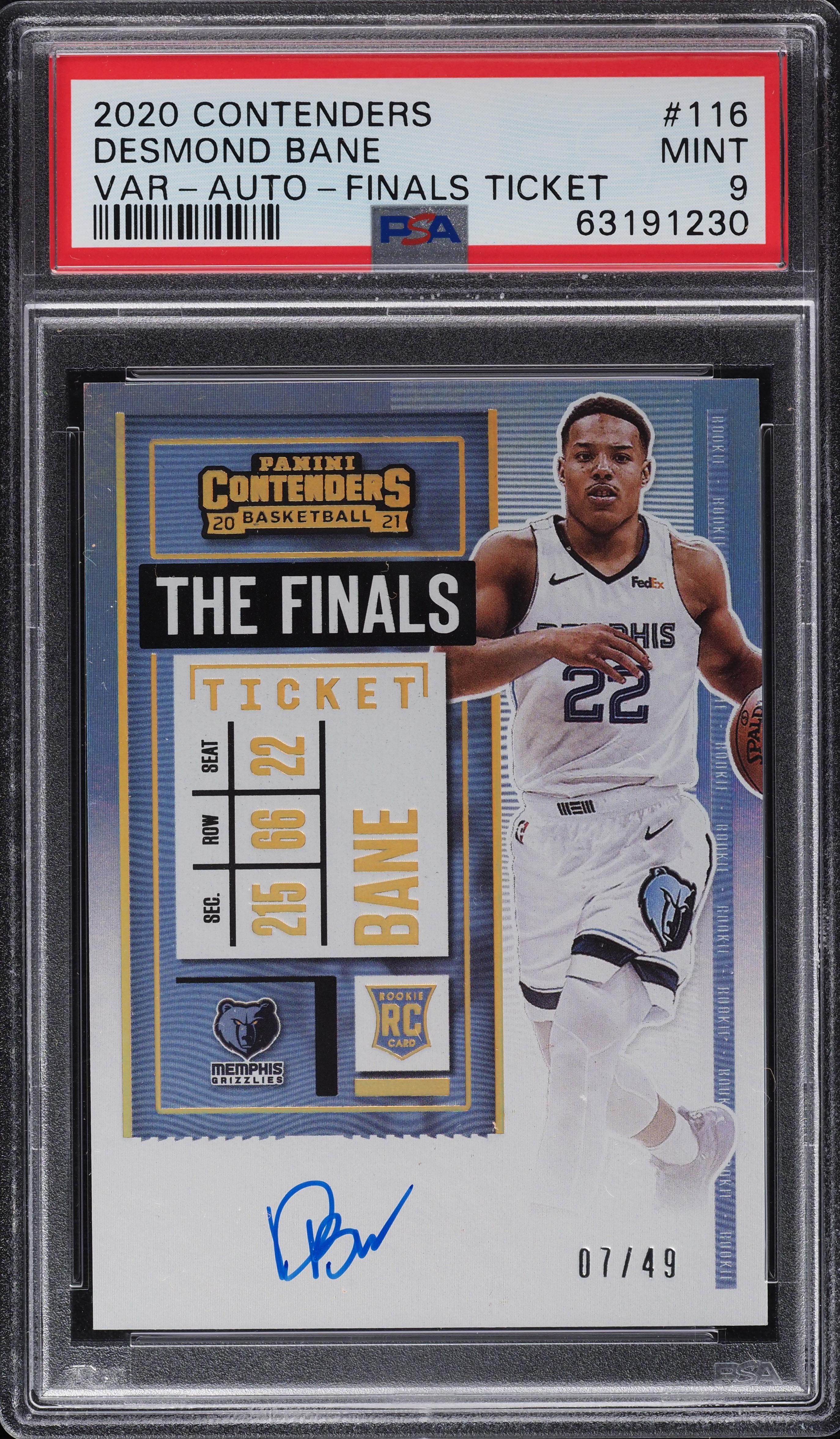 2020 Panini Contenders Finals Ticket Desmond Bane ROOKIE RC AUTO