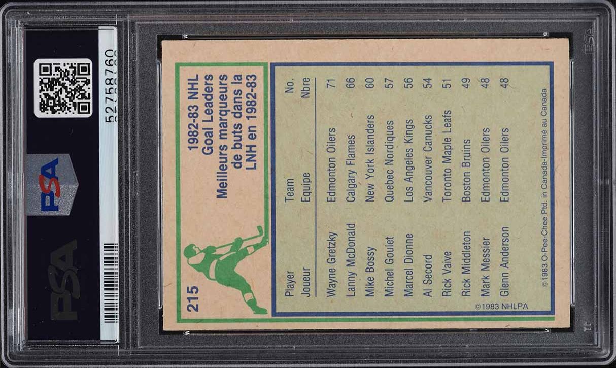 1983 O-Pee-Chee Hockey Wayne Gretzky GOAL LDRS #215 PSA 6 EXMT