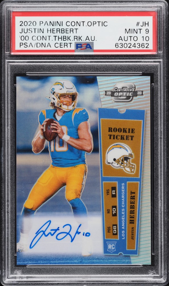 2020 Panini Contenders Optic '00 Justin Herbert ROOKIE AUTO DNA 10 /25 #JH PSA 9