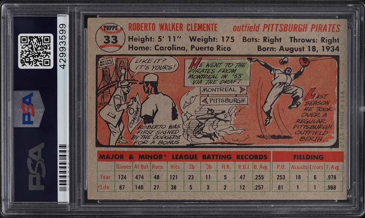 1956 Topps Roberto Clemente #33 PSA 6 EXMT