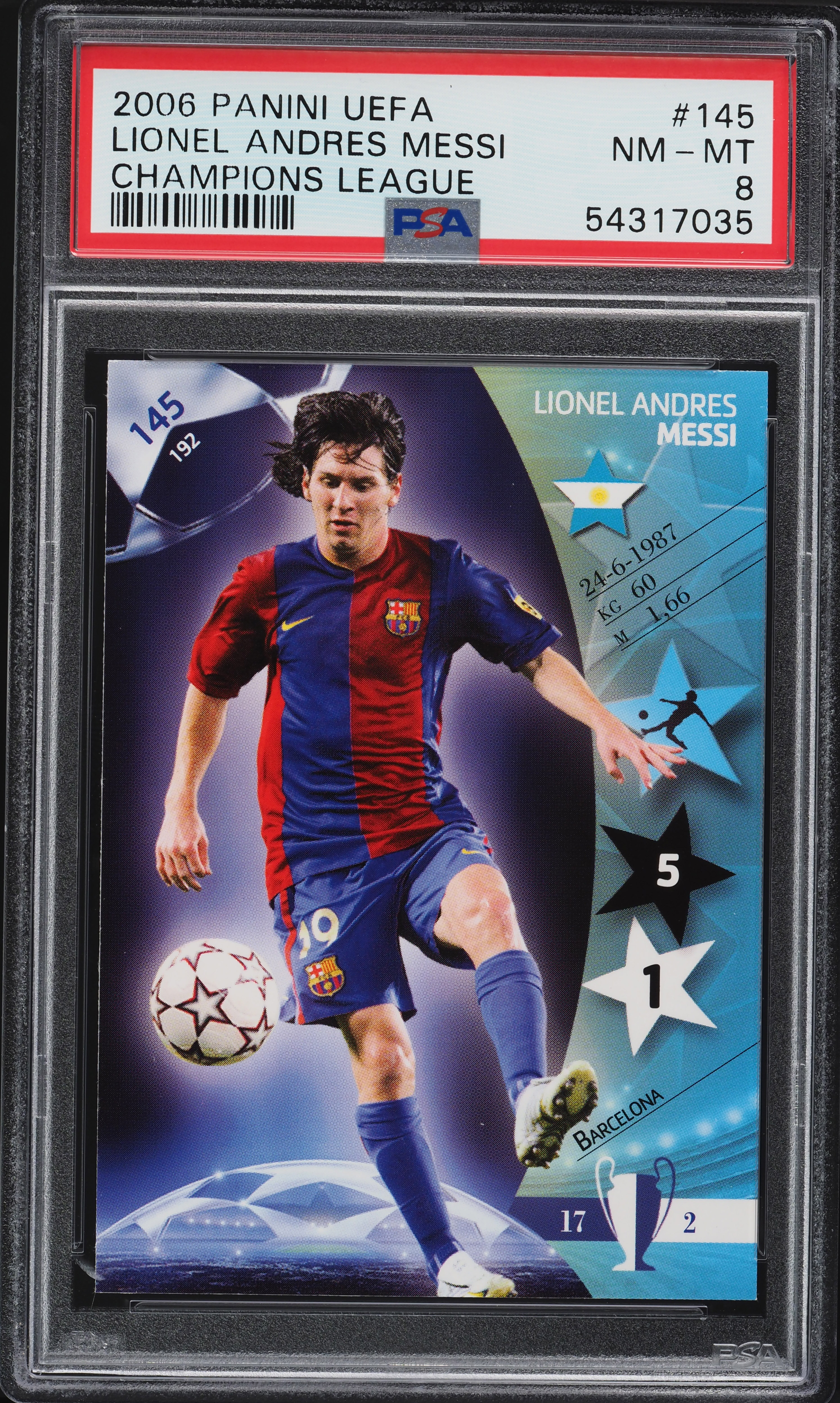 2006 Panini UEFA Champions League Lionel Messi #145 PSA 8 NM-MT on