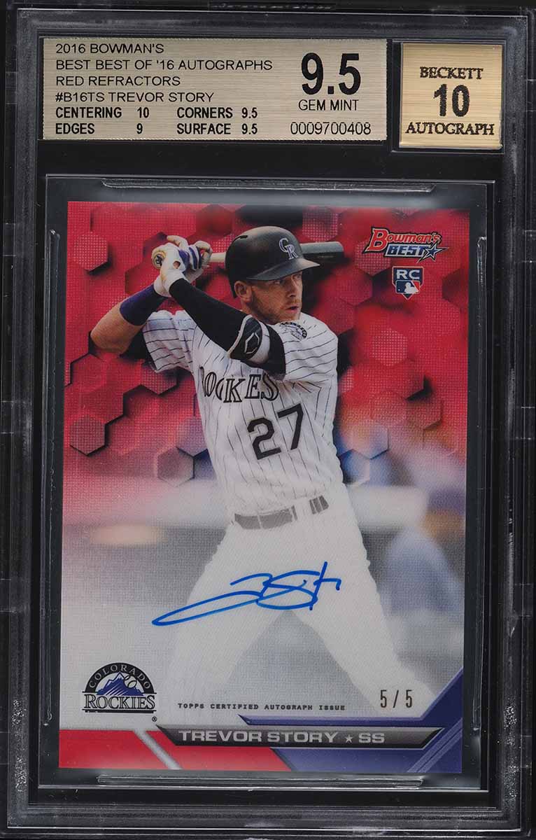 2016 Bowman's Best Of '16 Red Refractor Trevor Story ROOKIE AUTO 5/5 BGS 9.5 GEM