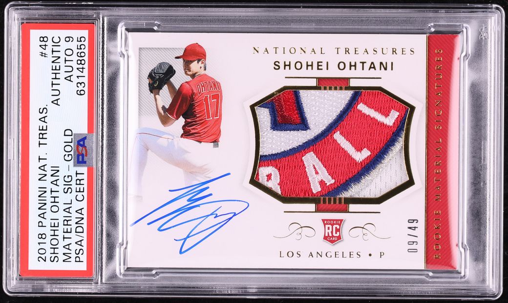 2018 National Treasures Material Gold Shohei Ohtani ROOKIE PATCH AUTO DNA 9 /49 #48 PSA AUTH