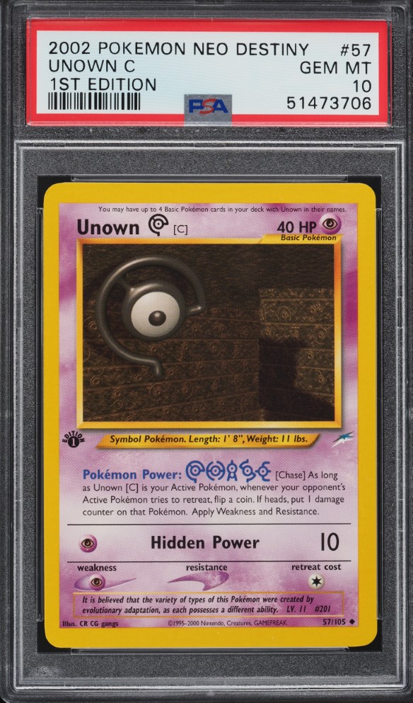 1995 unown pokemon card S - 87/105 Non-Holo Retreat Cost Unown (Q) - 59/105 (Neo