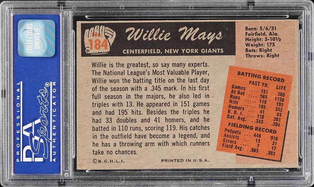 1955 Bowman Willie Mays #184 PSA 8 NM-MT