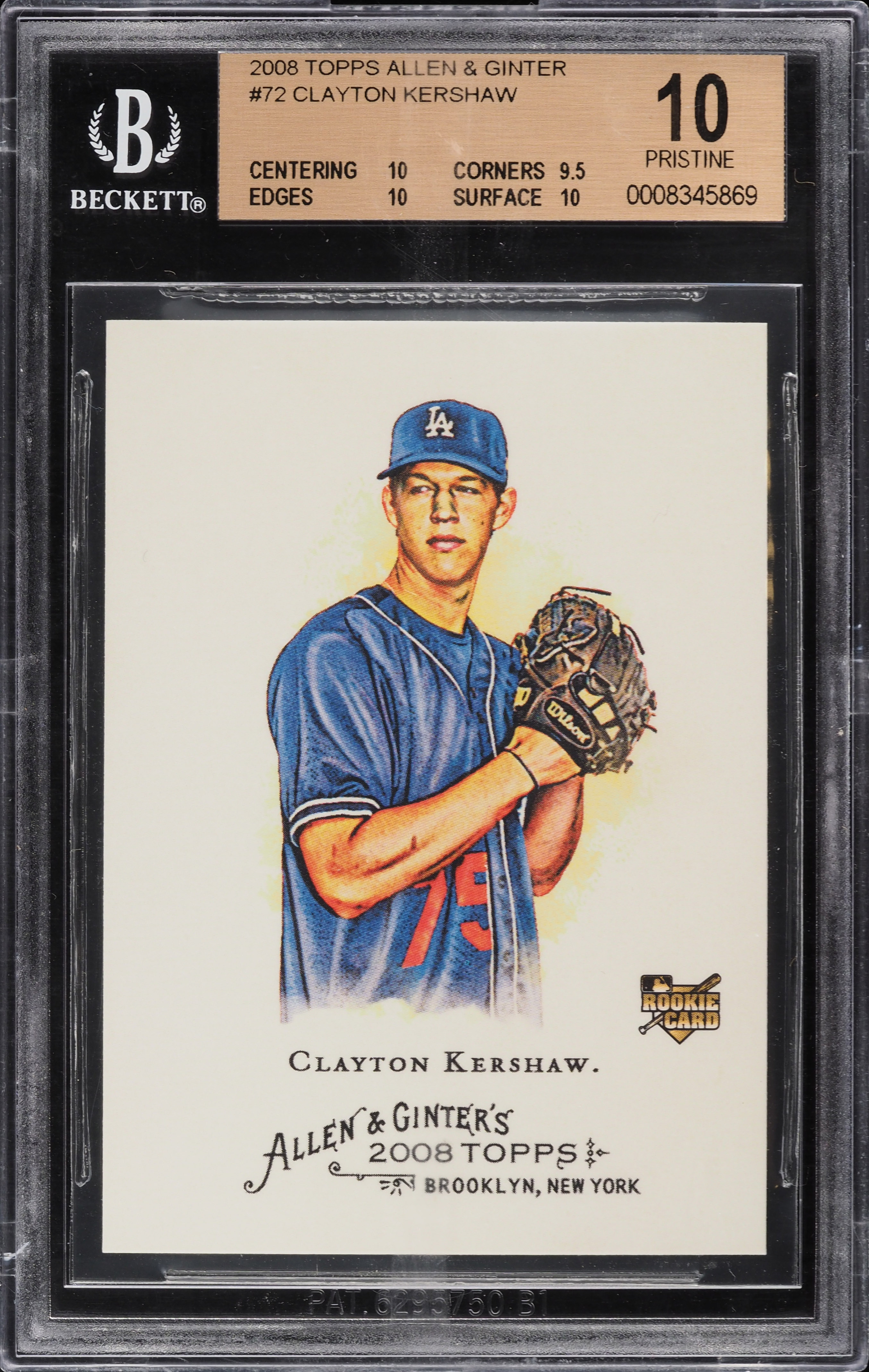 2008 Topps Allen & Ginter Clayton Kershaw ROOKIE #72 BGS 10 