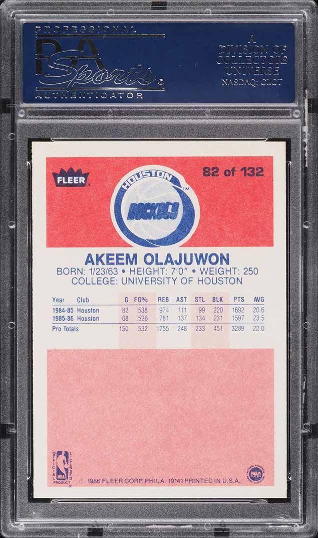 1986 Fleer Basketball Hakeem Olajuwon ROOKIE #82 PSA 10 GEM MINT
