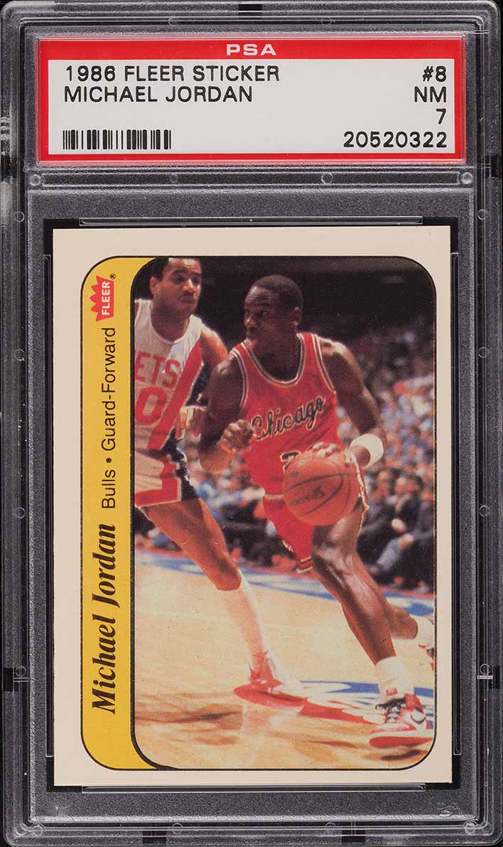 1986 Fleer Sticker Michael Jordan ROOKIE #8 PSA 7 NRMT