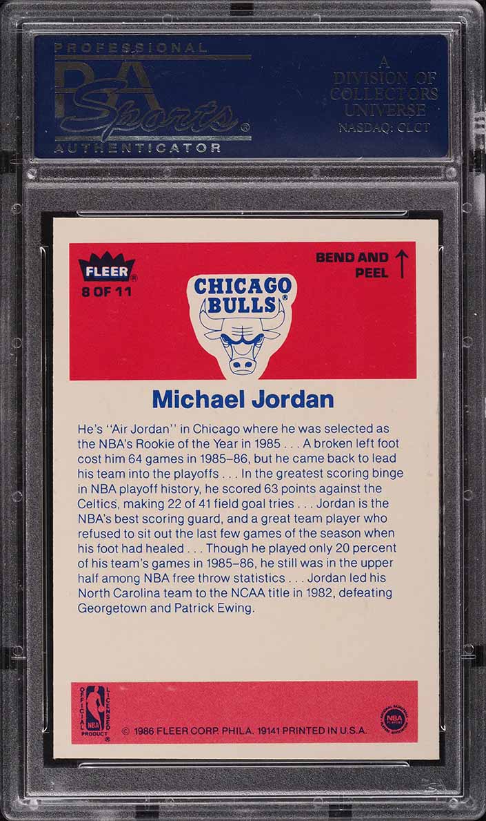 1986 Fleer Sticker Michael Jordan ROOKIE #8 PSA 7 NRMT