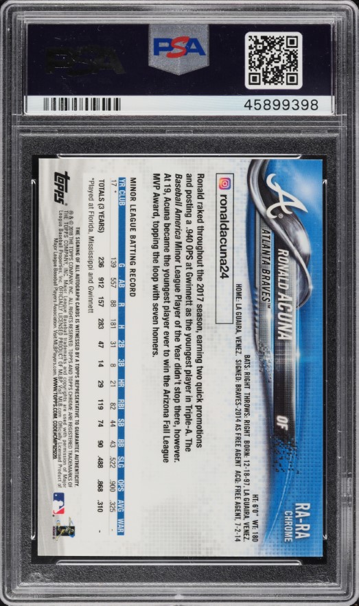 2018 Topps Chrome Ronald Acuna Jr. ROOKIE AUTO #RA-RA PSA 10 GEM MINT