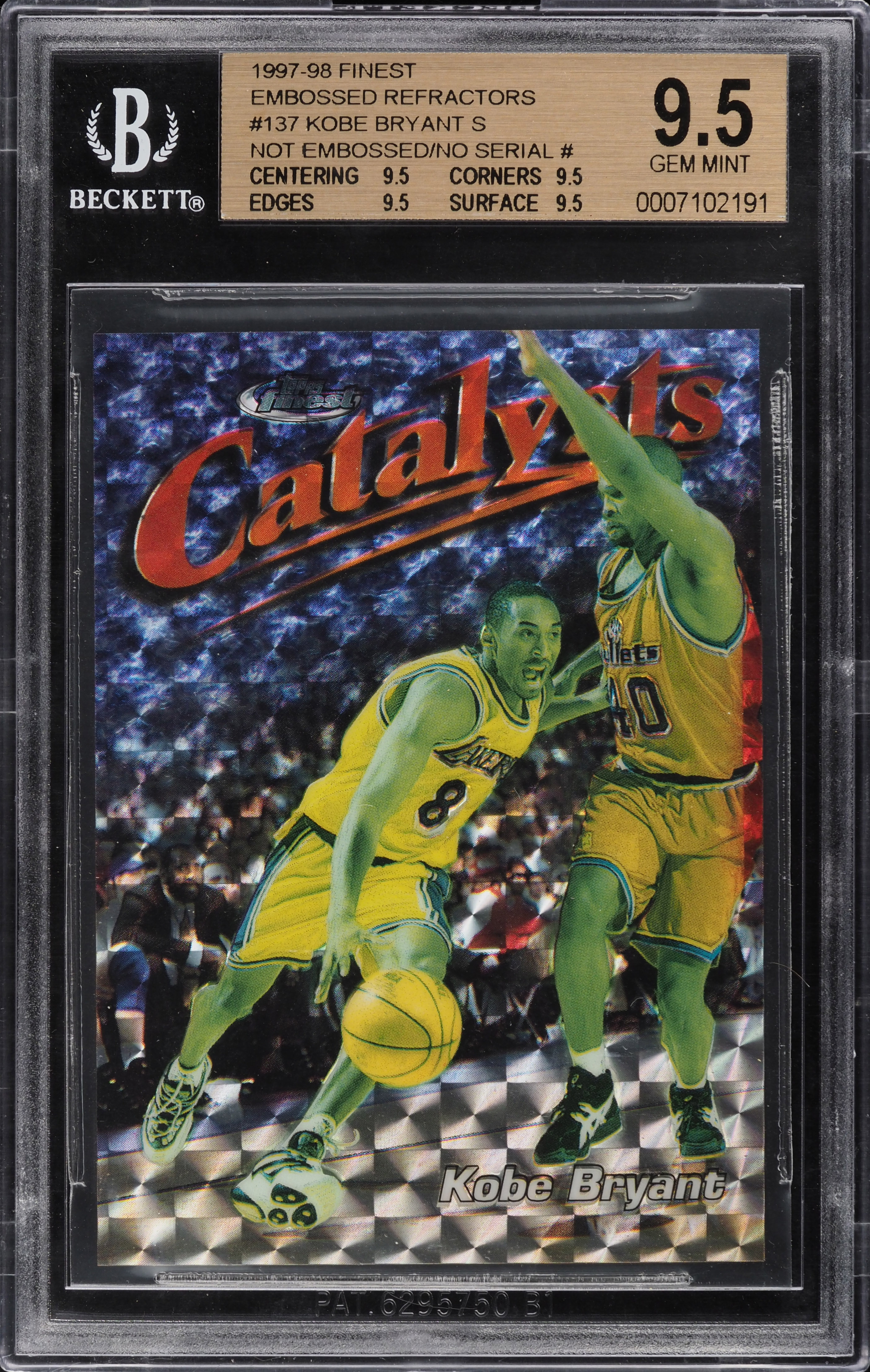 1997 Finest Embossed Refractor Kobe Bryant MISSING SERIAL #137 BGS 
