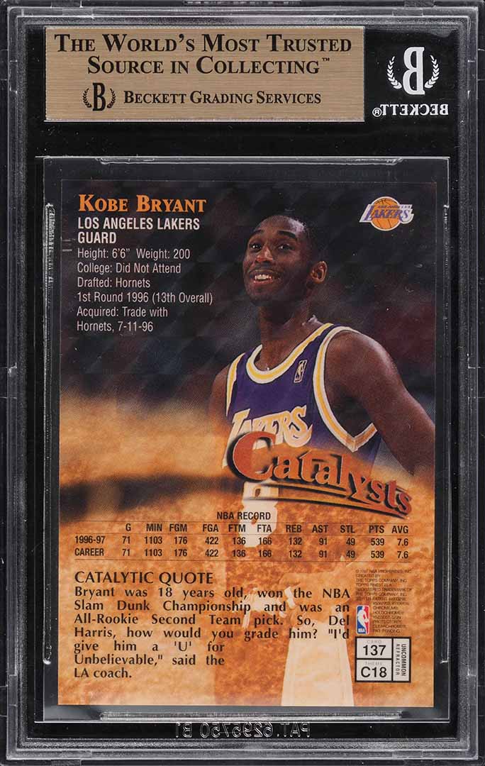 1997 Finest Embossed Refractor Kobe Bryant MISSING SERIAL #137 BGS 9.5 GEM MINT