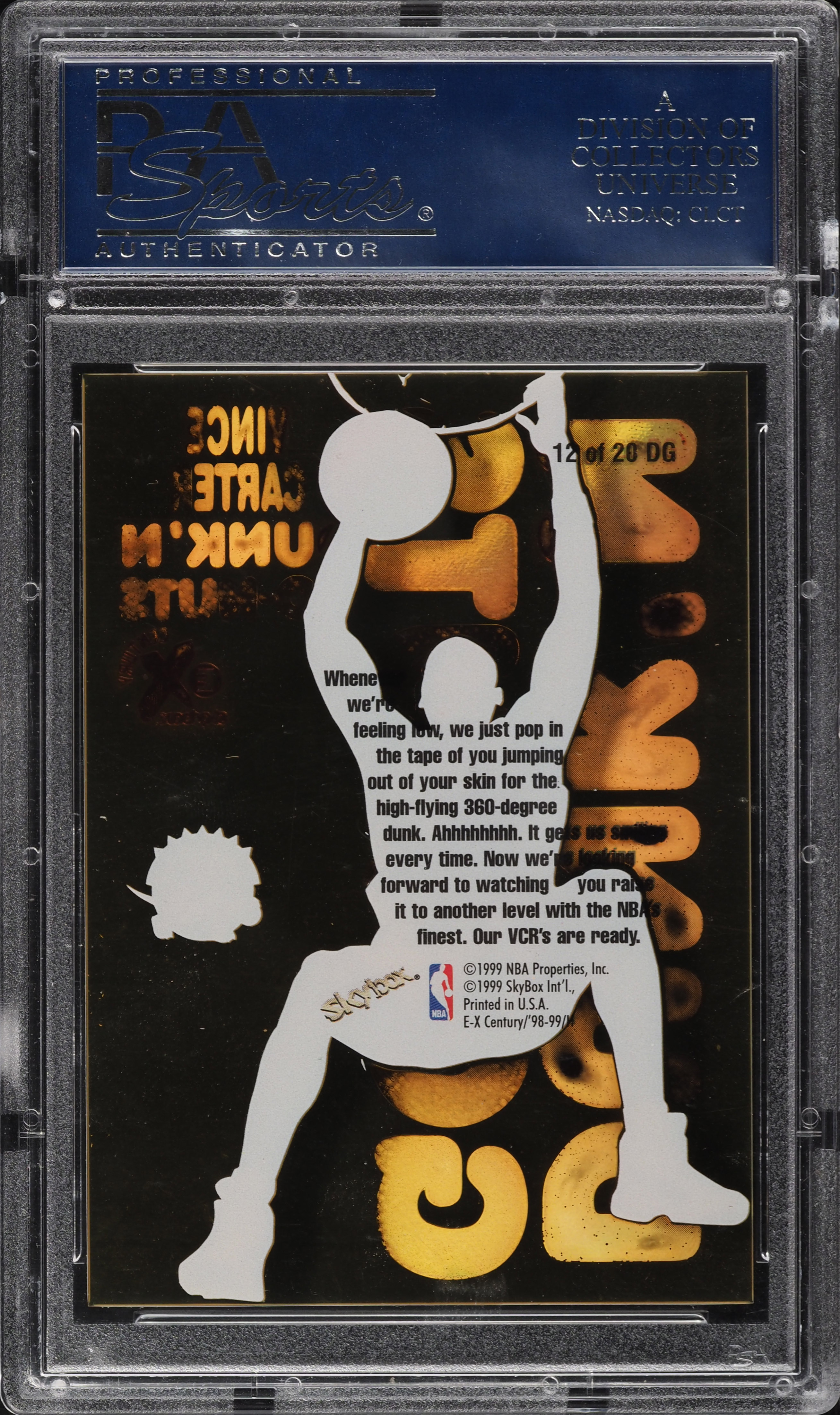 その他 1998 SkyBox E-X Century - Dunk'N Go-Nuts 1998 Skybox E-X Century Dunk 'N Go Nuts Vince Carter RC #12DG PSA