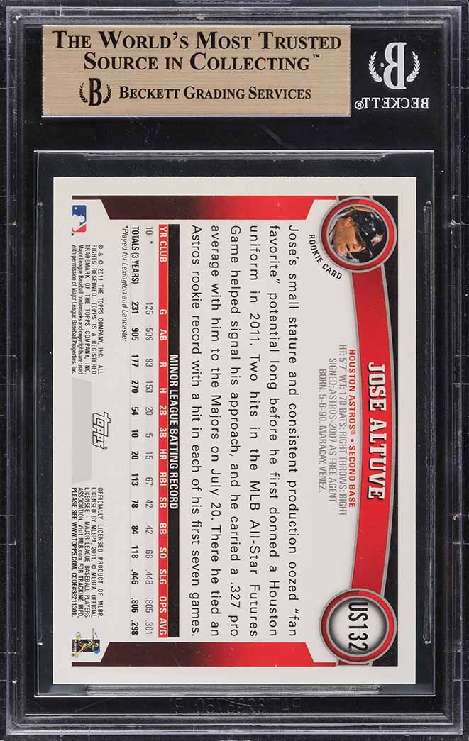 2011 Topps Update Jose Altuve ROOKIE #US132 BGS 9.5 GEM MINT