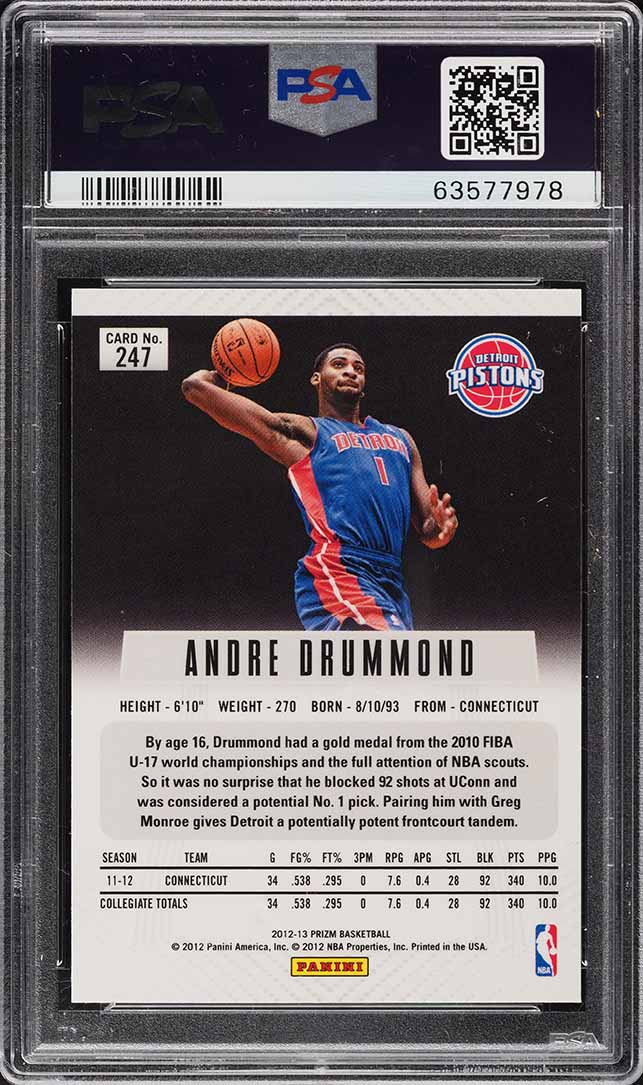 2012 Panini Prizm Silver Andre Drummond ROOKIE #247 PSA 10 GEM