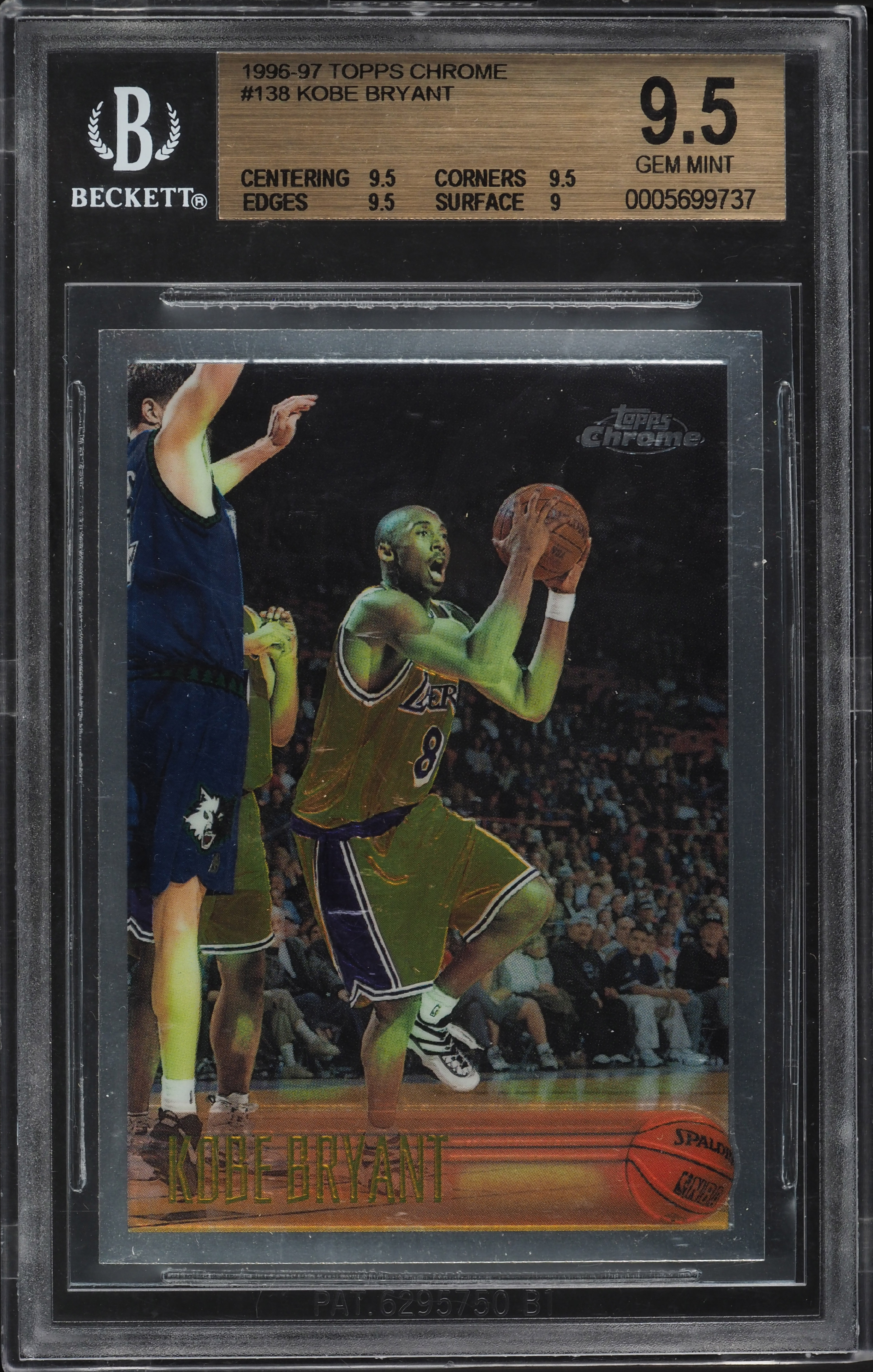 1996 Topps Chrome Kobe Bryant ROOKIE #138 BGS 9.5 GEM MINT on