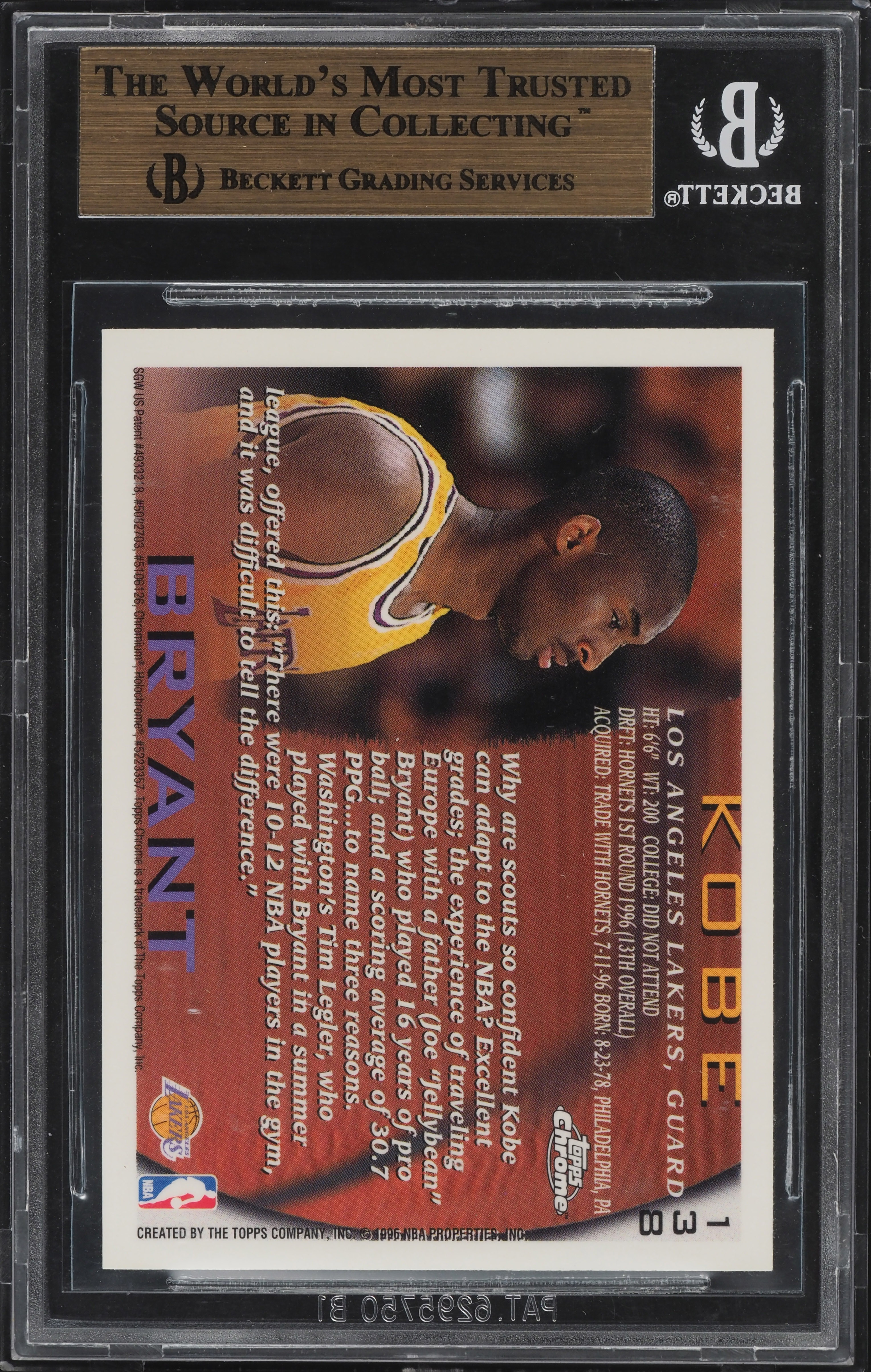 1996 Topps Chrome Kobe Bryant ROOKIE #138 BGS 9.5 GEM MINT on