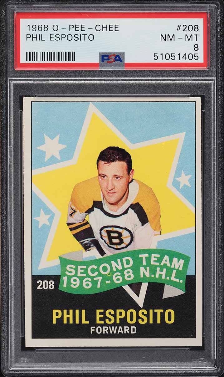 1968 O-Pee-Chee Hockey Phil Esposito ALL-STAR #208 PSA 8 NM-MT