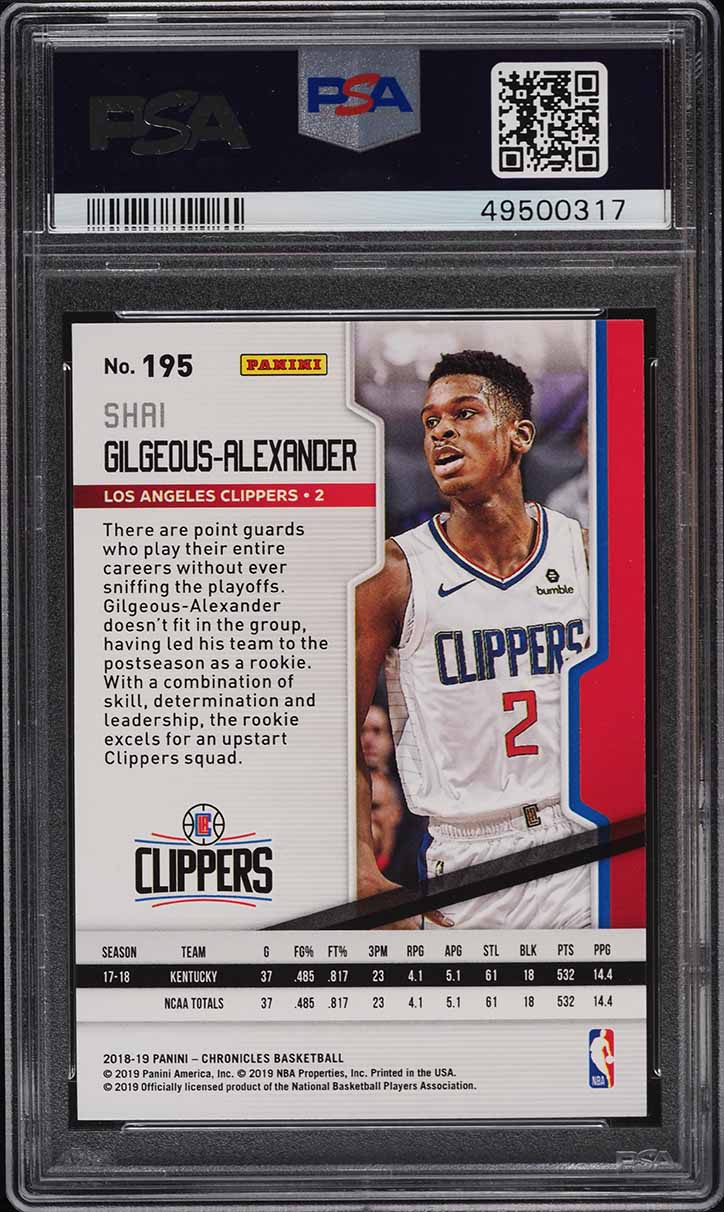 2018 Panini Chronicles Playoff Shai Gilgeous-Alexander ROOKIE RC #195 PSA 10 GEM