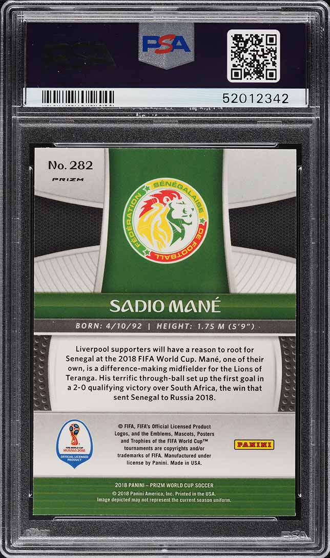 2018 Panini Prizm World Cup Silver Sadio Mane #282 PSA 10 GEM MINT