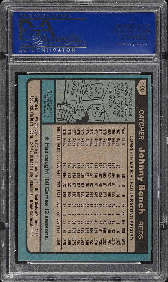 1980 Topps Johnny Bench #100 PSA 10 GEM MINT