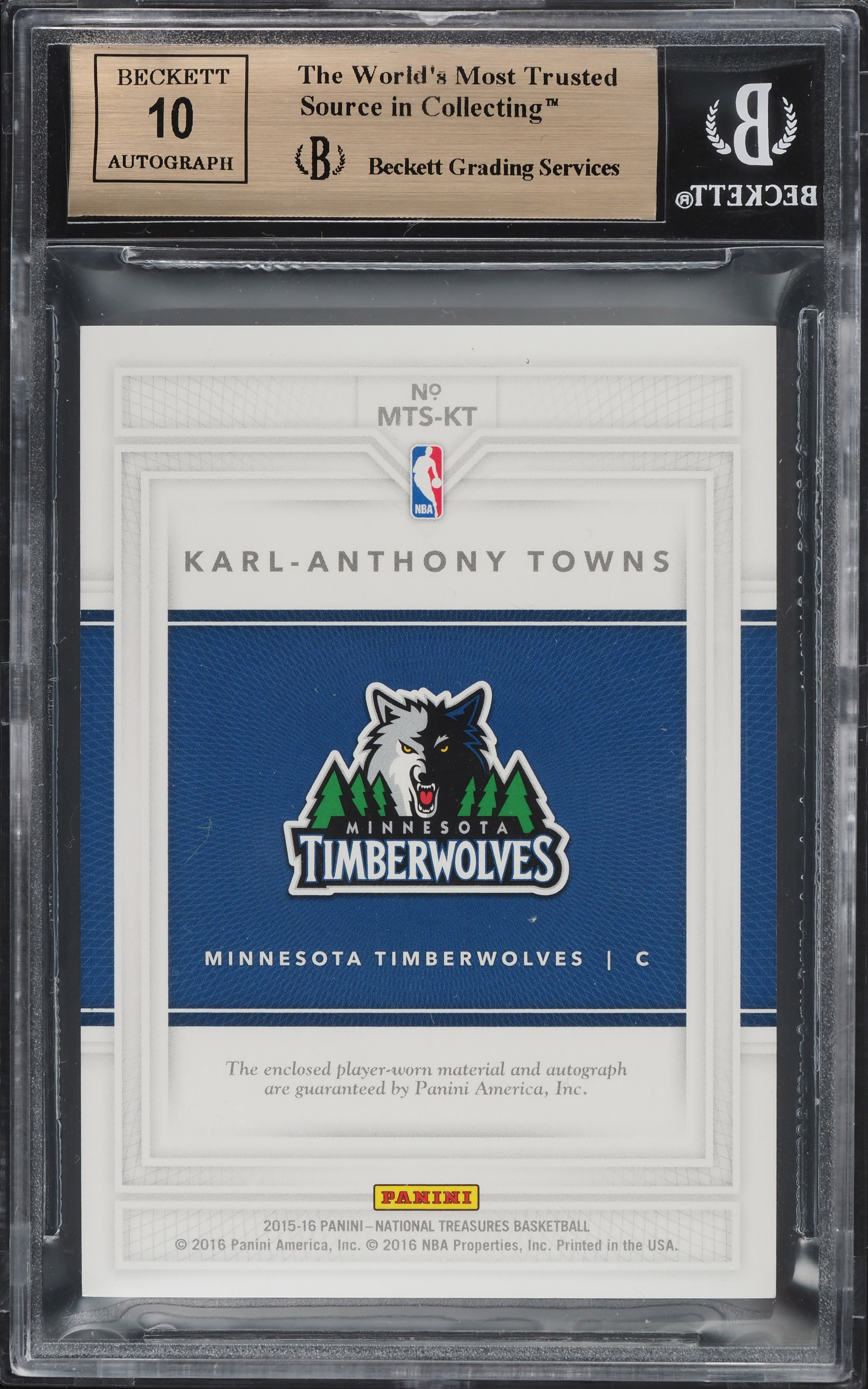2015 National Treasures Karl Anthony Towns ROOKIE RC PATCH AUTO