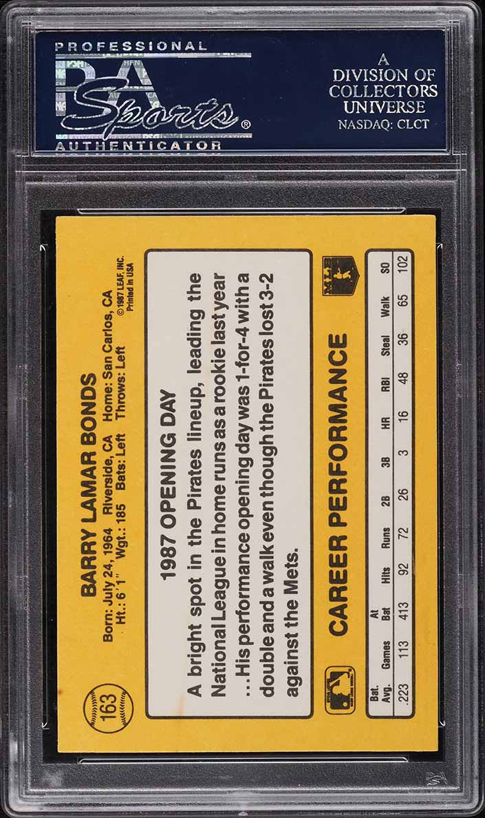 1987 Donruss Opening Day Photo Barry Bonds ROOKIE #163 PSA 10 GEM MINT