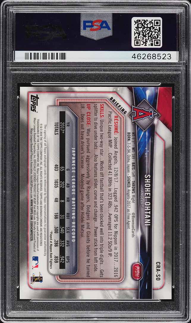 2018 Bowman Chrome Atomic Refractor Shohei Ohtani ROOKIE AUTO /100 #CRA-SO PSA 9