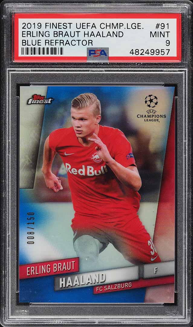 2019 Finest UEFA Blue Refractor Erling Haaland ROOKIE /150 #91 PSA 9 MINT