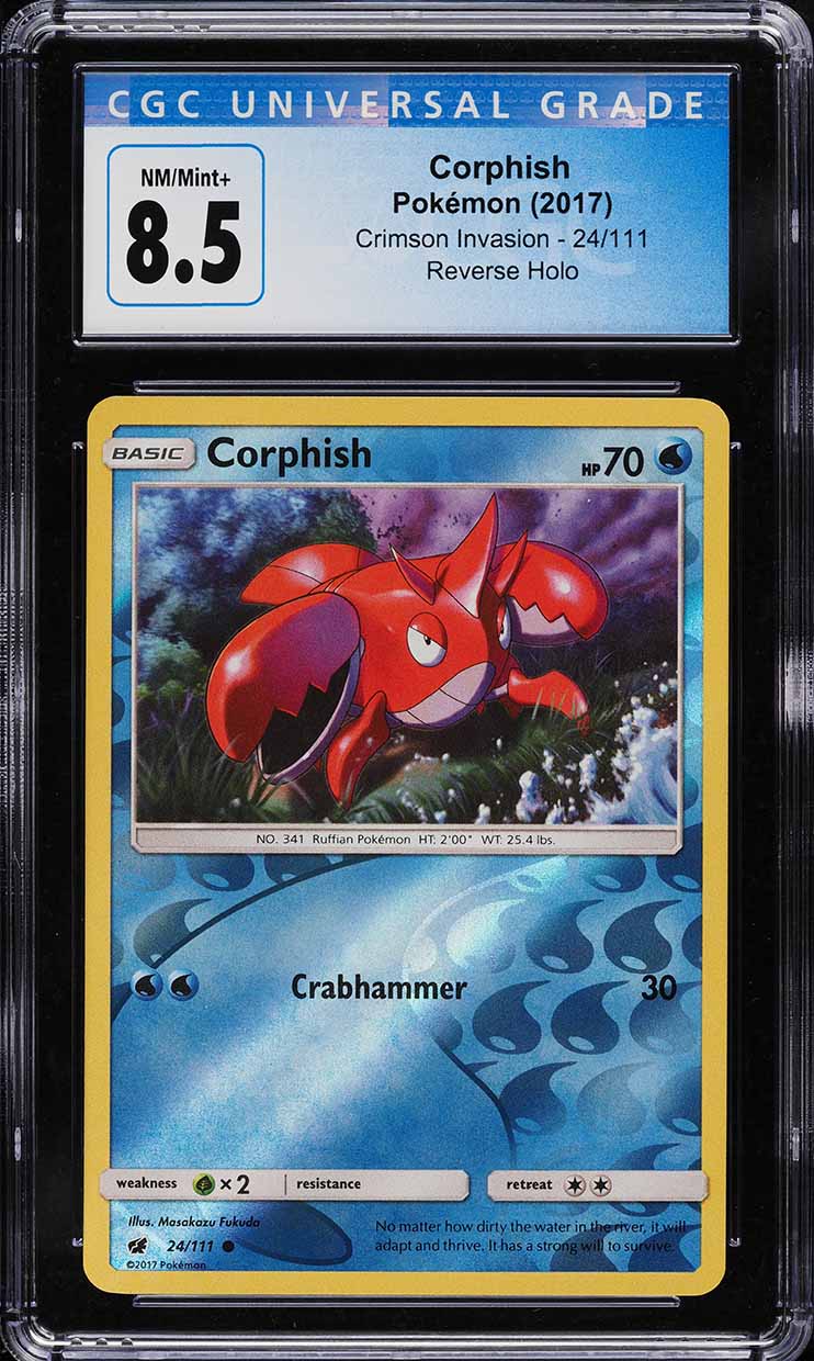 2017 Pokemon Sun & Moon Crimson Invasion Reverse Holo Corphish #24 GC 8.5 NM-MT+