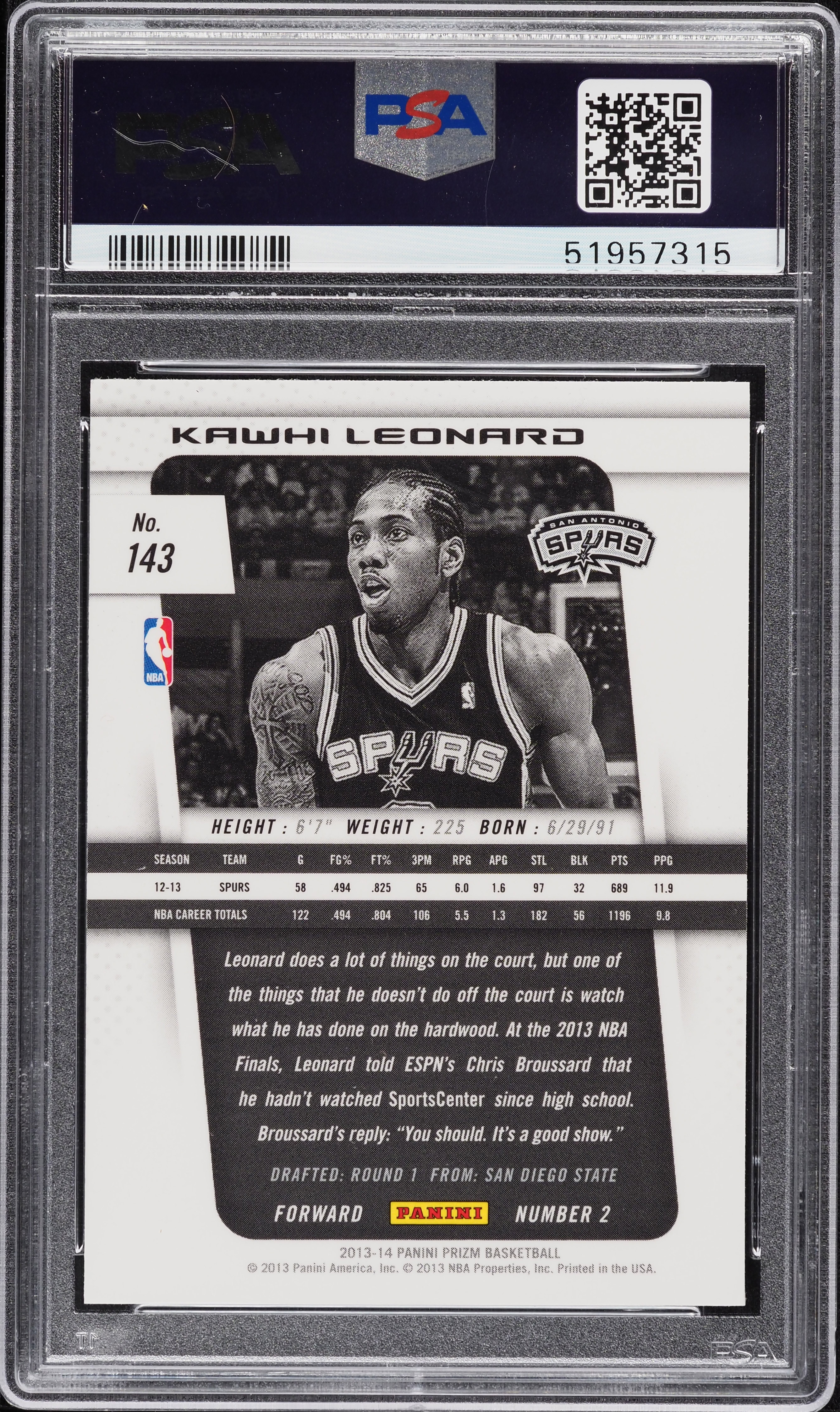 2013 Panini Prizm Kawhi Leonard #143 PSA 10 GEM MINT on Fanatics
