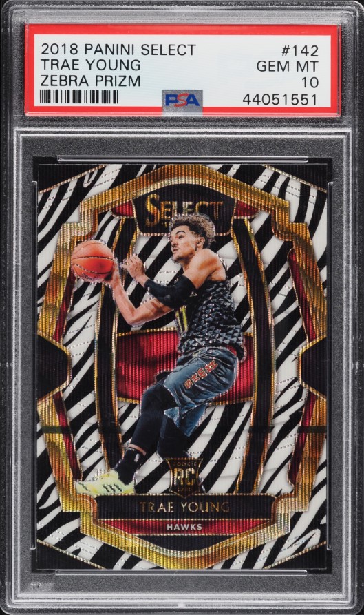 2018 Select Premier Level Zebra Prizm Trae Young ROOKIE #142 PSA 10 GEM MINT