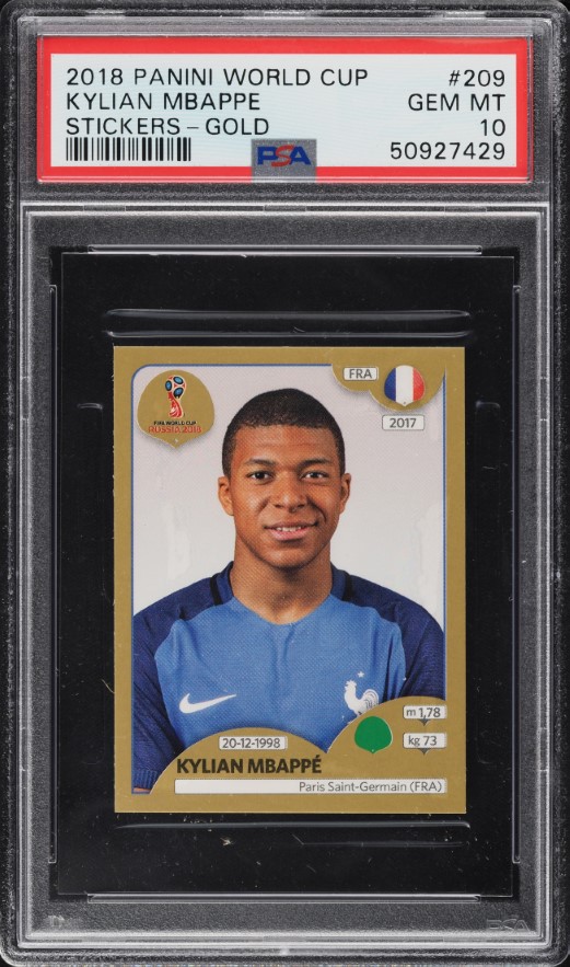 2018 Panini World Cup Stickers Gold Kylian Mbappe ROOKIE #209 PSA