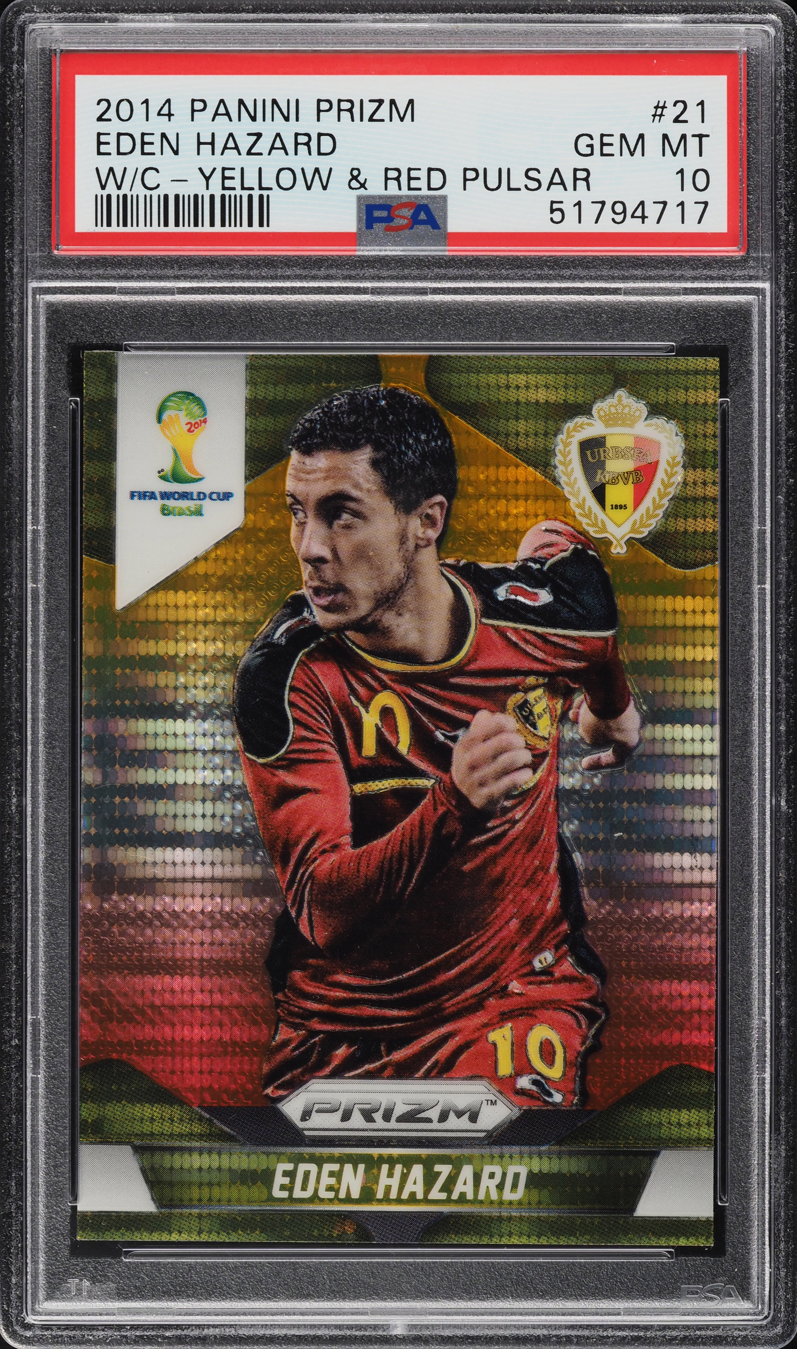 2014 Panini Prizm World Cup Yellow & Red Pulsar Eden Hazard #21