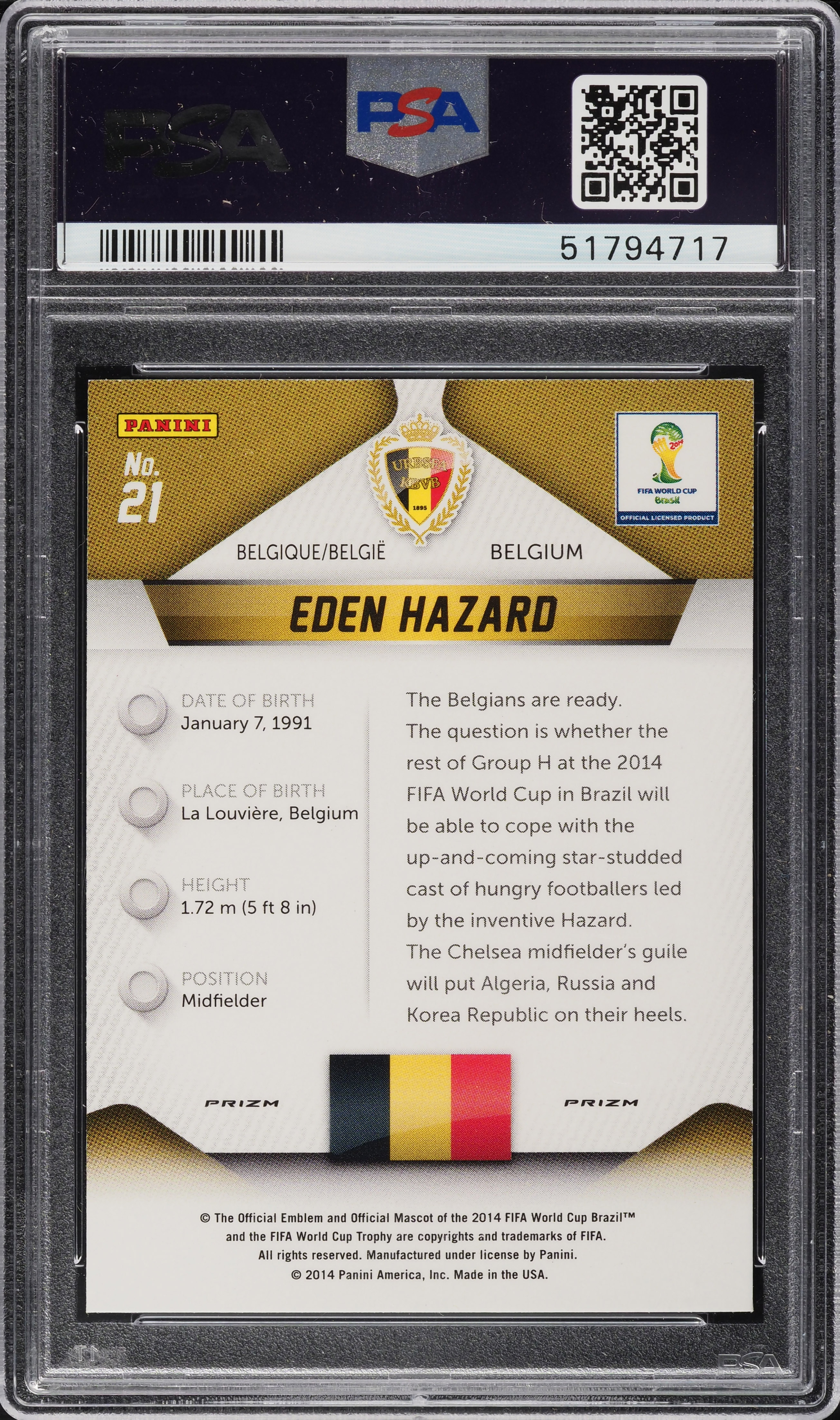 2014 Panini Prizm World Cup Yellow & Red Pulsar Eden Hazard #21