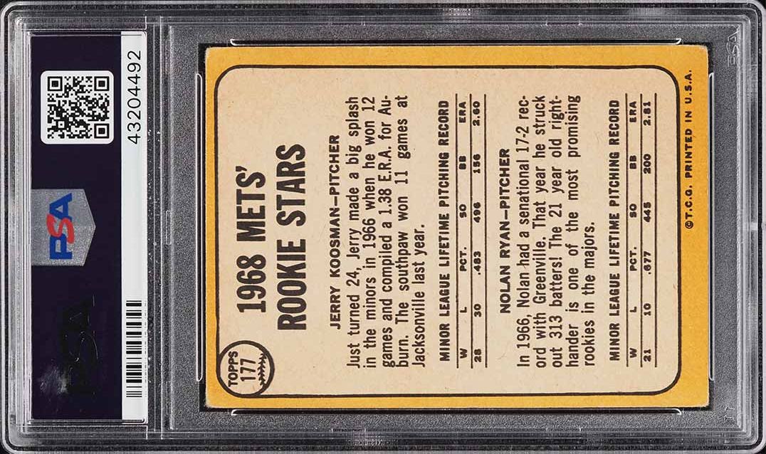 1968 Topps Nolan Ryan ROOKIE #177 PSA 3 VG