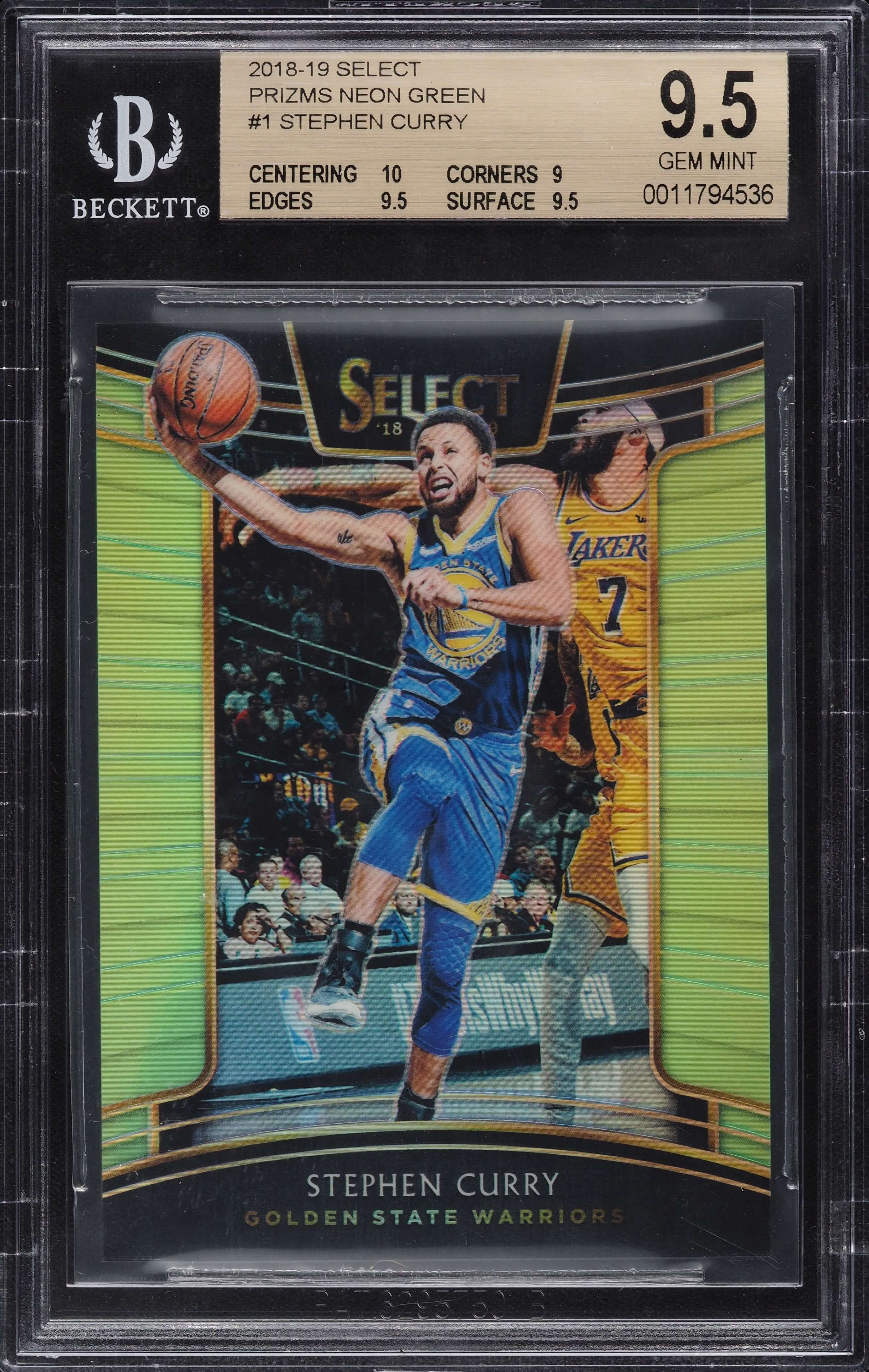2018 Select Concourse Neon Green Prizm Stephen Curry /75 #1 BGS
