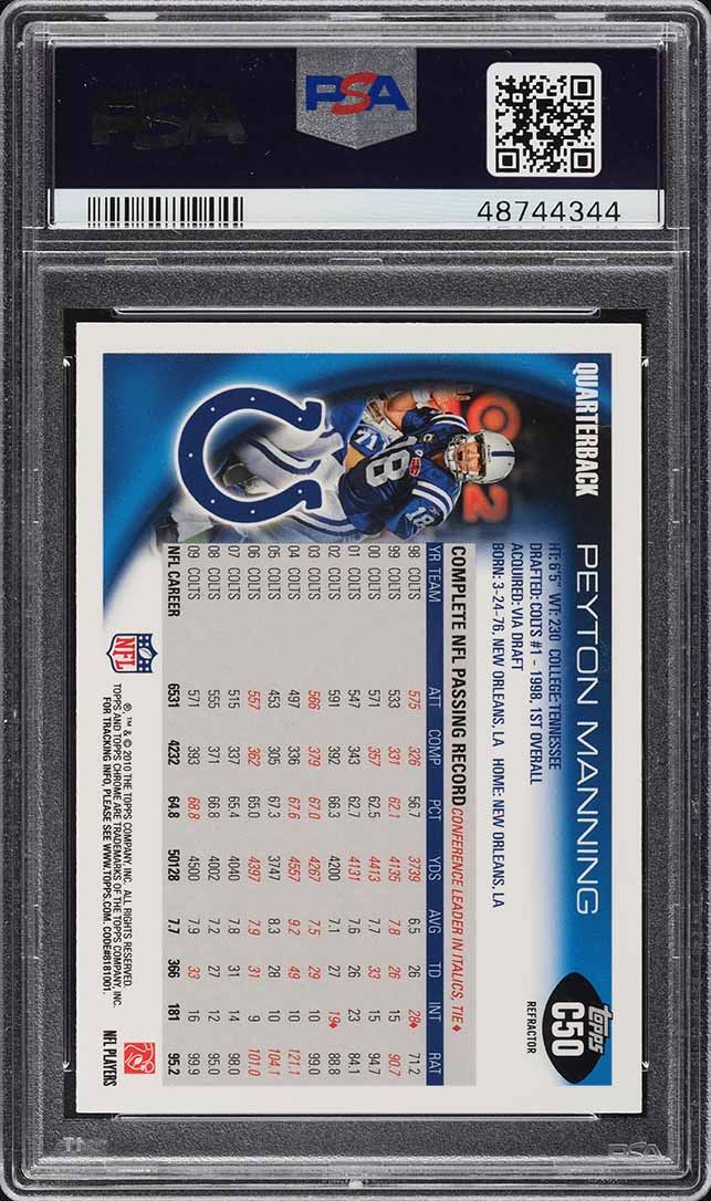 2010 Topps Chrome Xfractor Peyton Manning #C50 PSA 10 GEM MINT