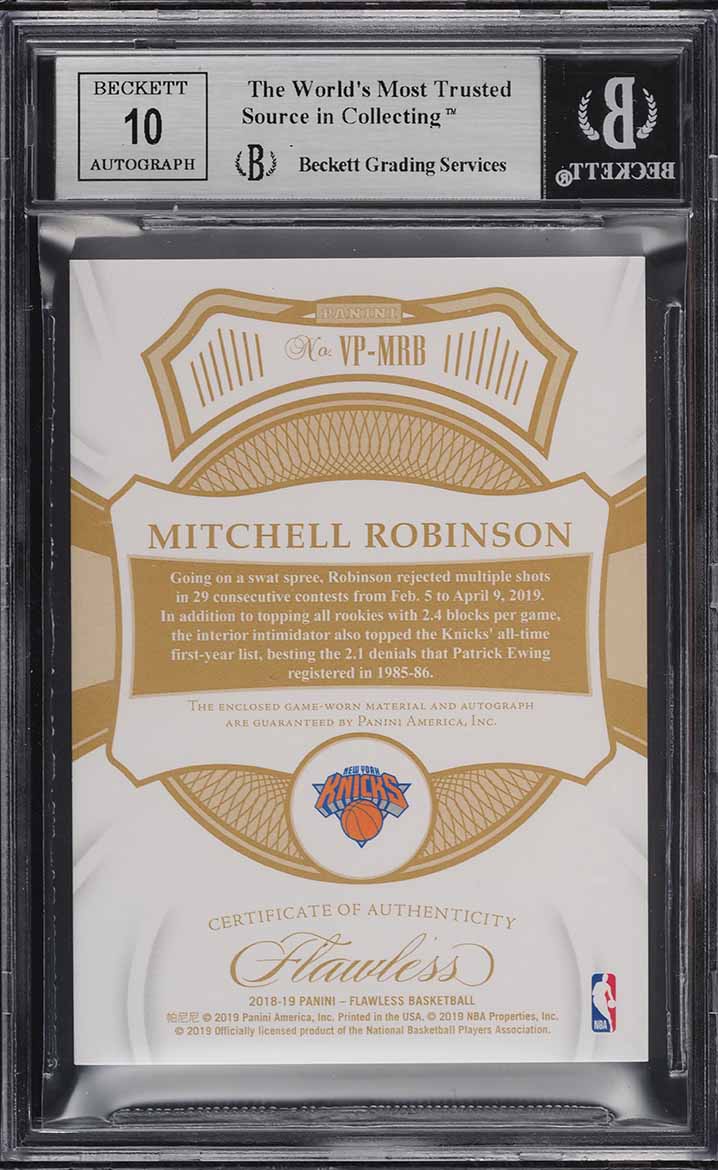 2018 Panini Flawless Ruby Mitchell Robinson ROOKIE RC PATCH AUTO /15 BGS 9 MINT