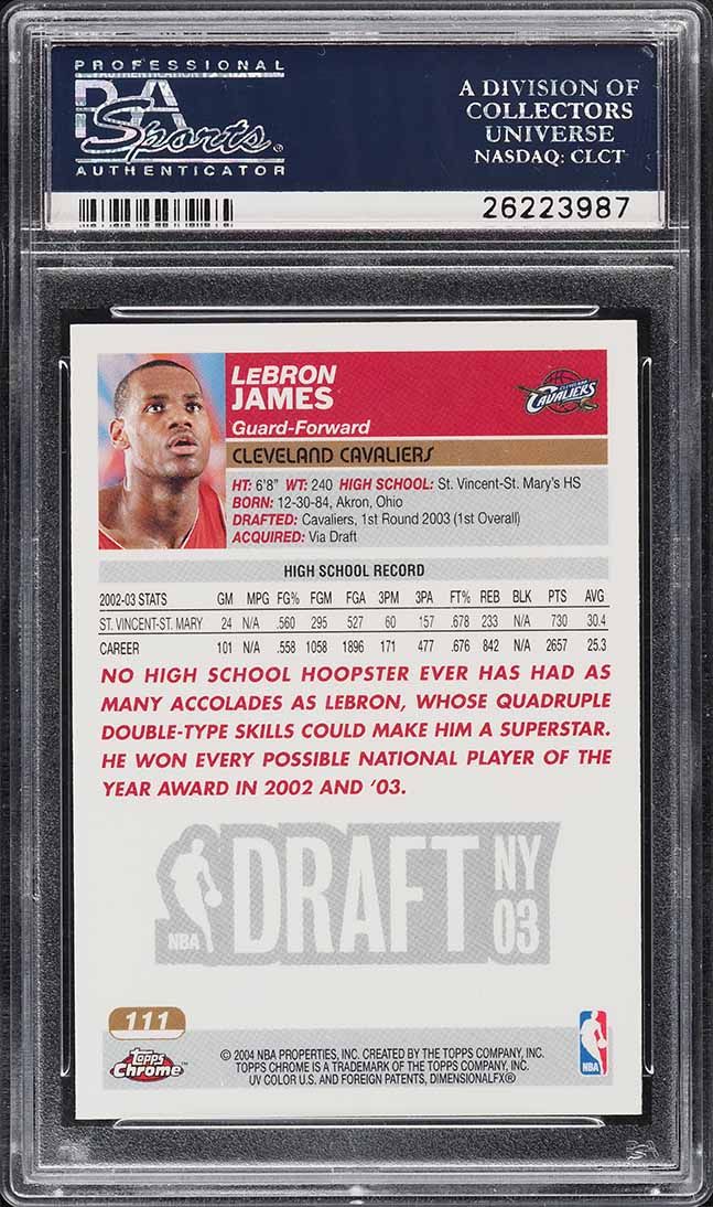 2003 Topps Chrome LeBron James ROOKIE RC #111 PSA 10 GEM MINT