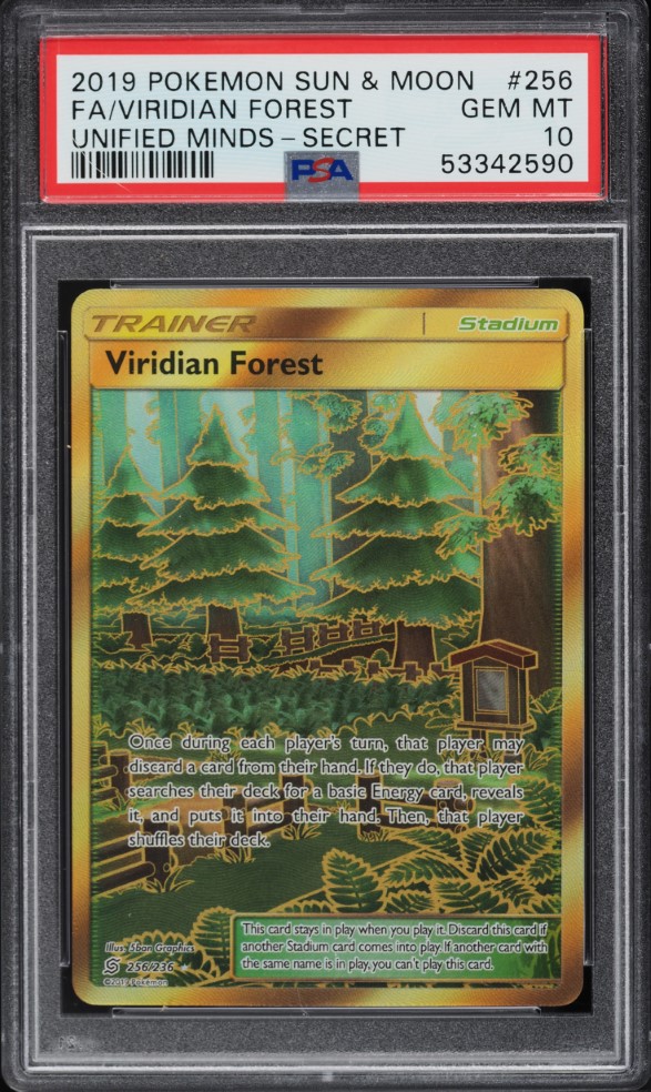 2019 Pokemon Sun & Moon Unified Minds Full Art Viridian Forest #256 PSA 10 GEM