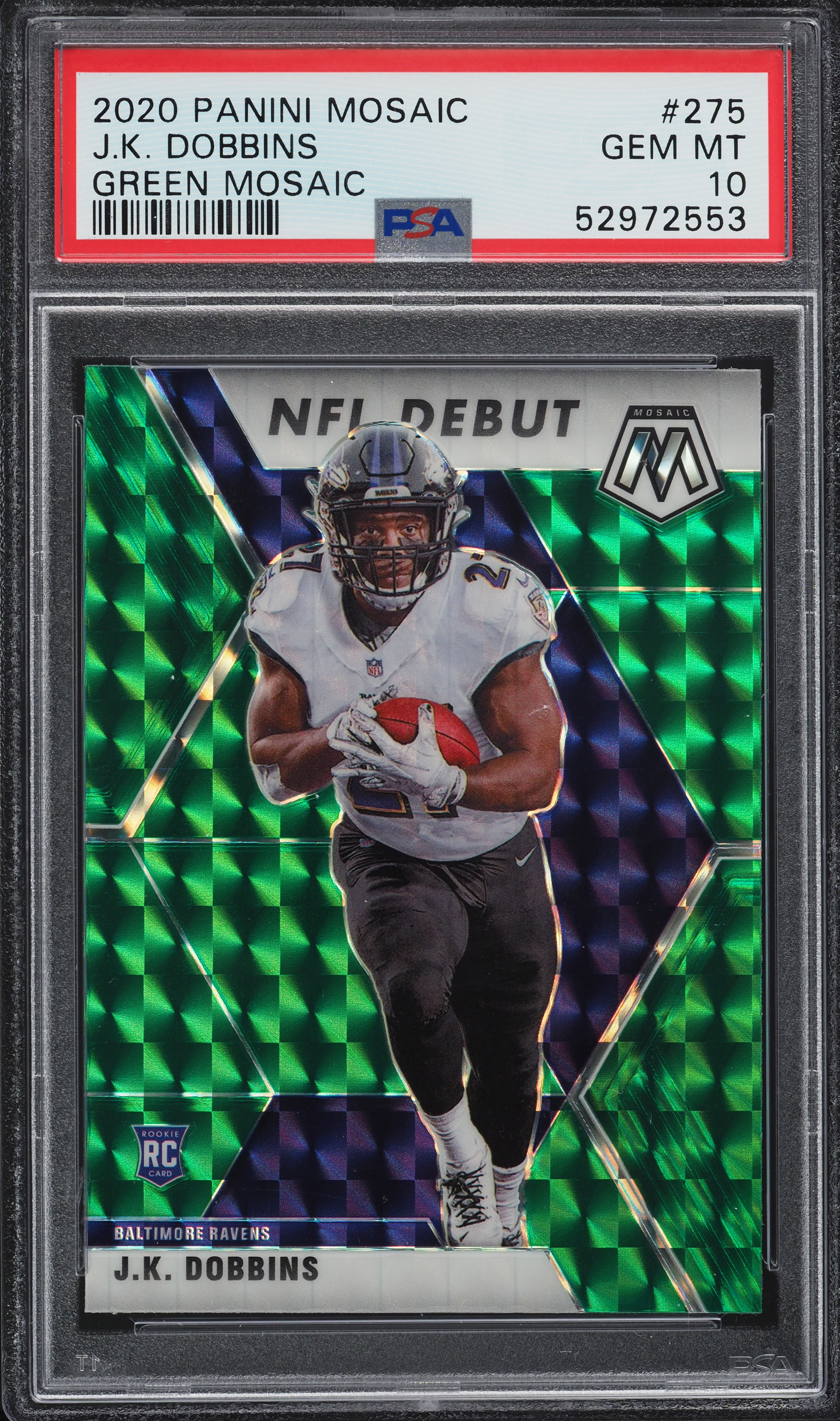 2020 Panini Mosaic Green J.K. Dobbins ROOKIE RC #275 PSA 10 GEM