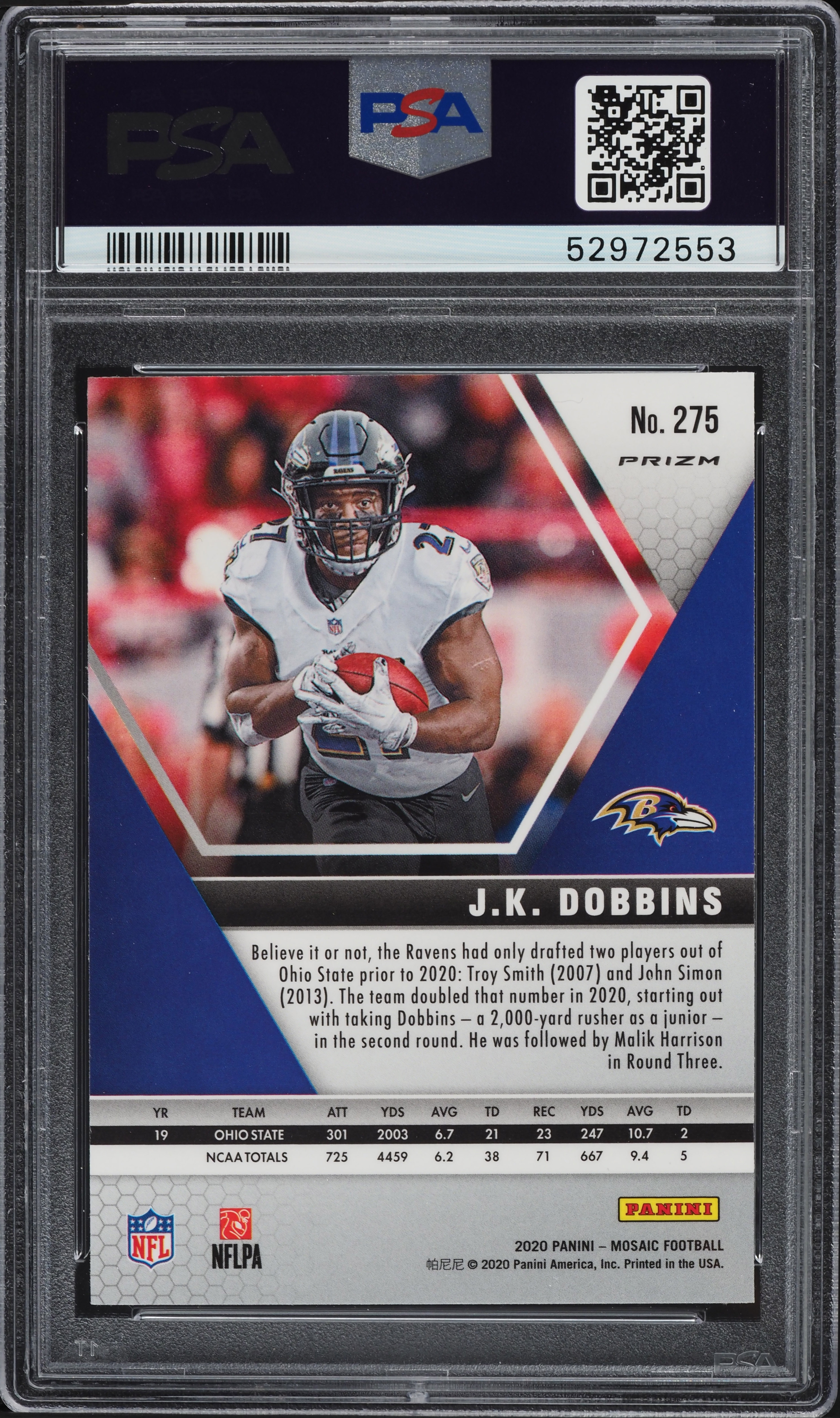 2020 Panini Mosaic Green J.K. Dobbins ROOKIE RC #275 PSA 10 GEM