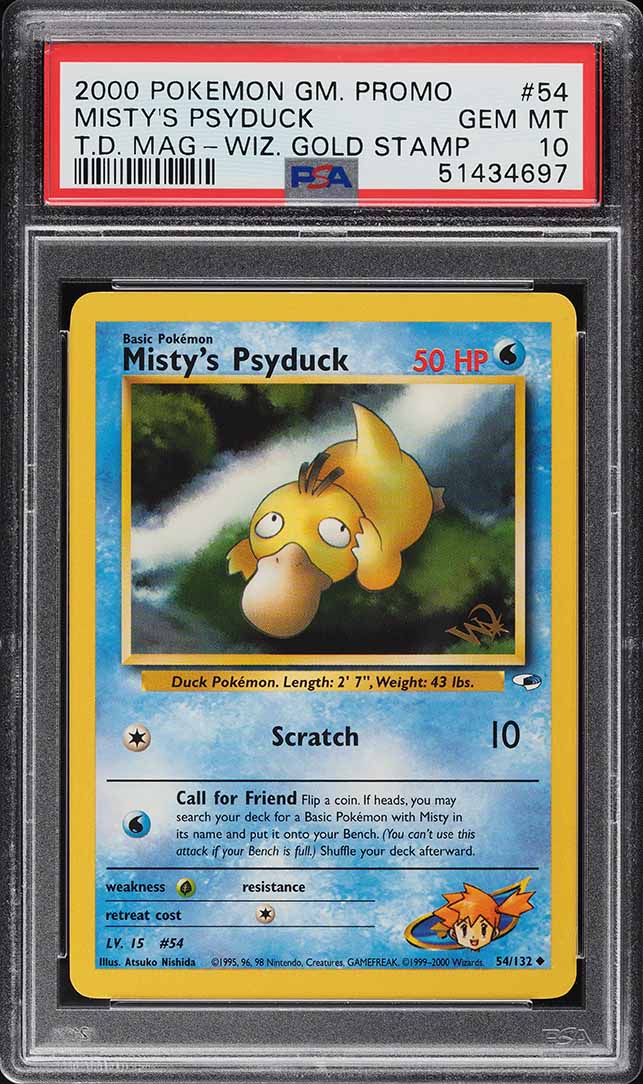 2000 Pokemon Game Promo TD Magazine Gold Stamp Misty's Psyduck #54 PSA 10 GEM MT