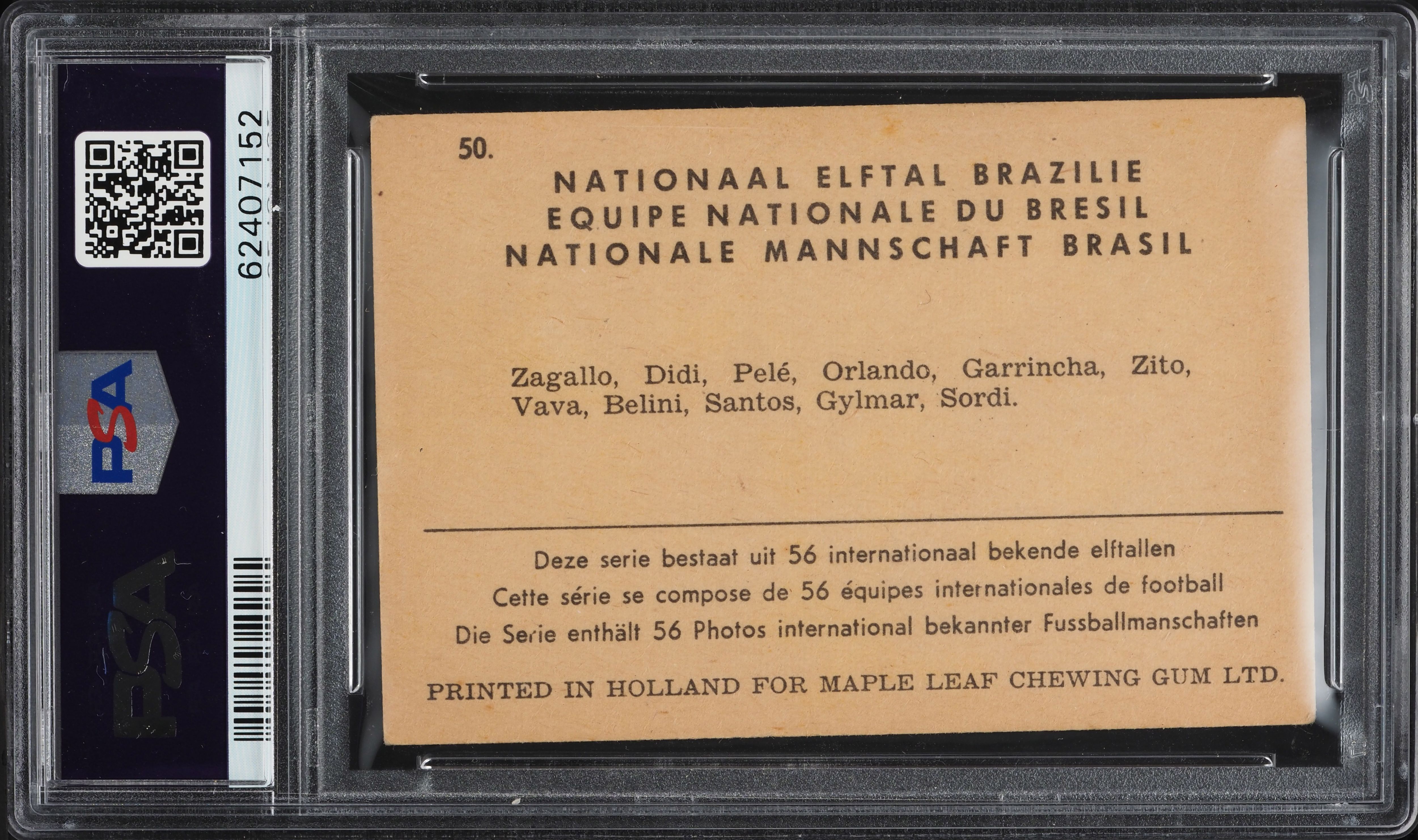 Carte à Collectionner Monty Gum 1968 Santos FC (Pelé) - N°0-58 - Notée PSA 3.5 - Très Bon état