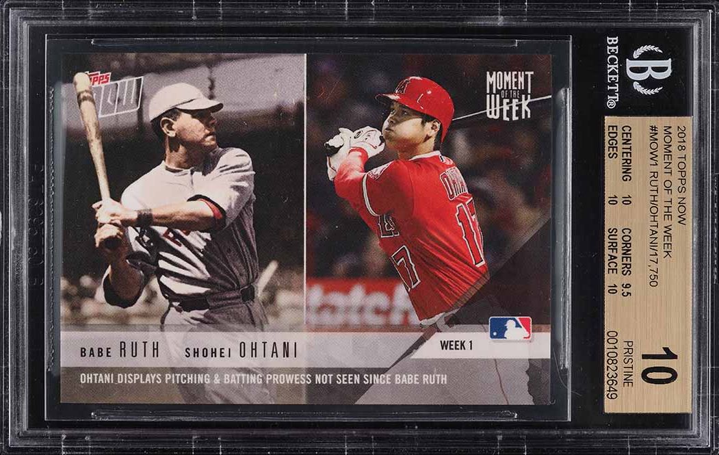 2018 Topps Now Moment Of The Week Babe Ruth & Shohei Ohtani ROOKIE #MOW-1 BGS 10