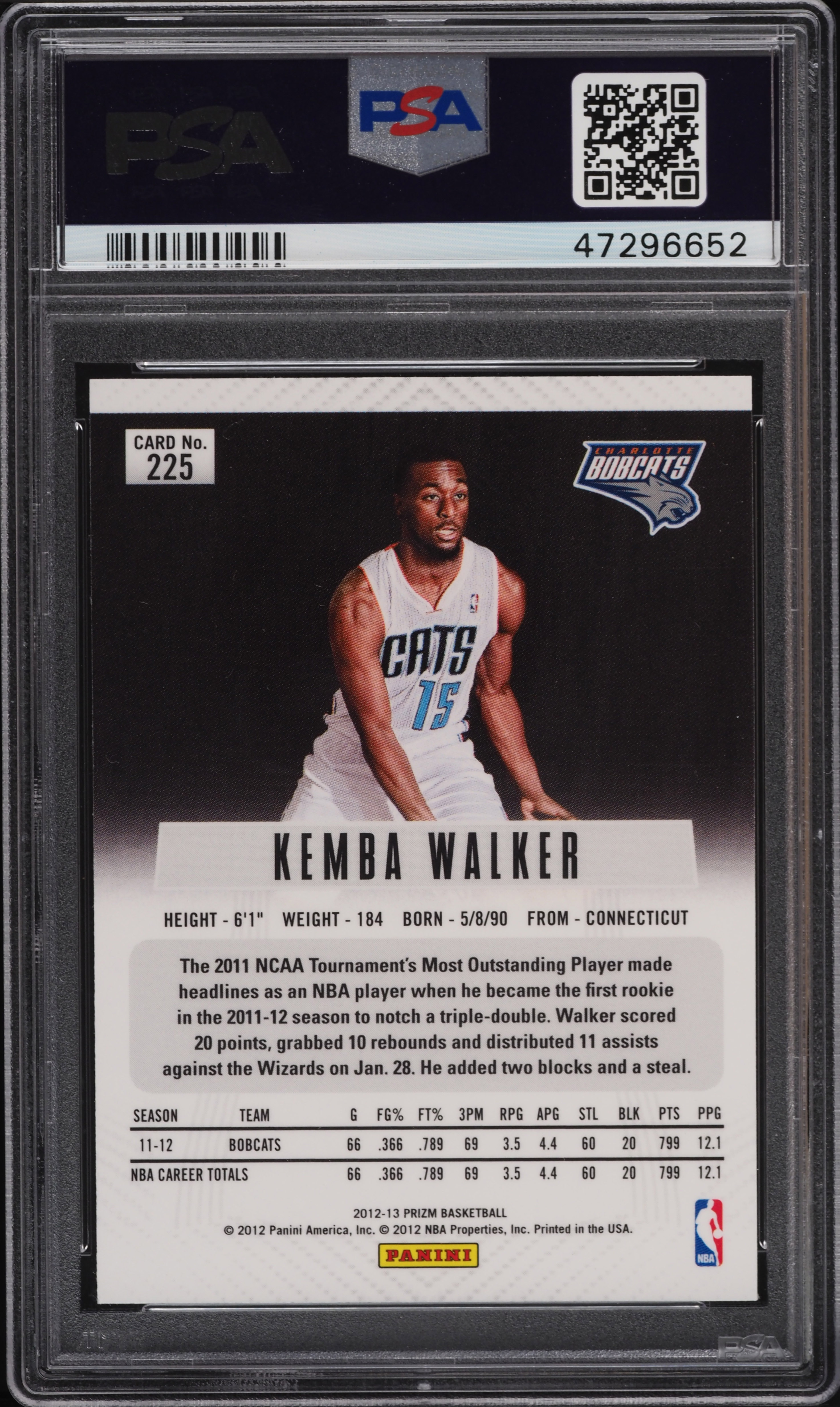 2012 Panini Prizm Kemba Walker ROOKIE RC #225 PSA 10 GEM MINT on