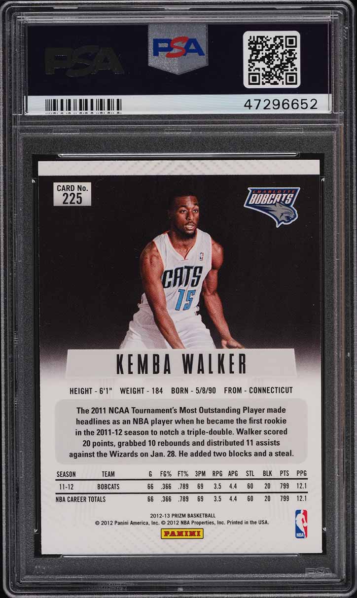 2012 Panini Prizm Kemba Walker ROOKIE RC #225 PSA 10 GEM MINT on