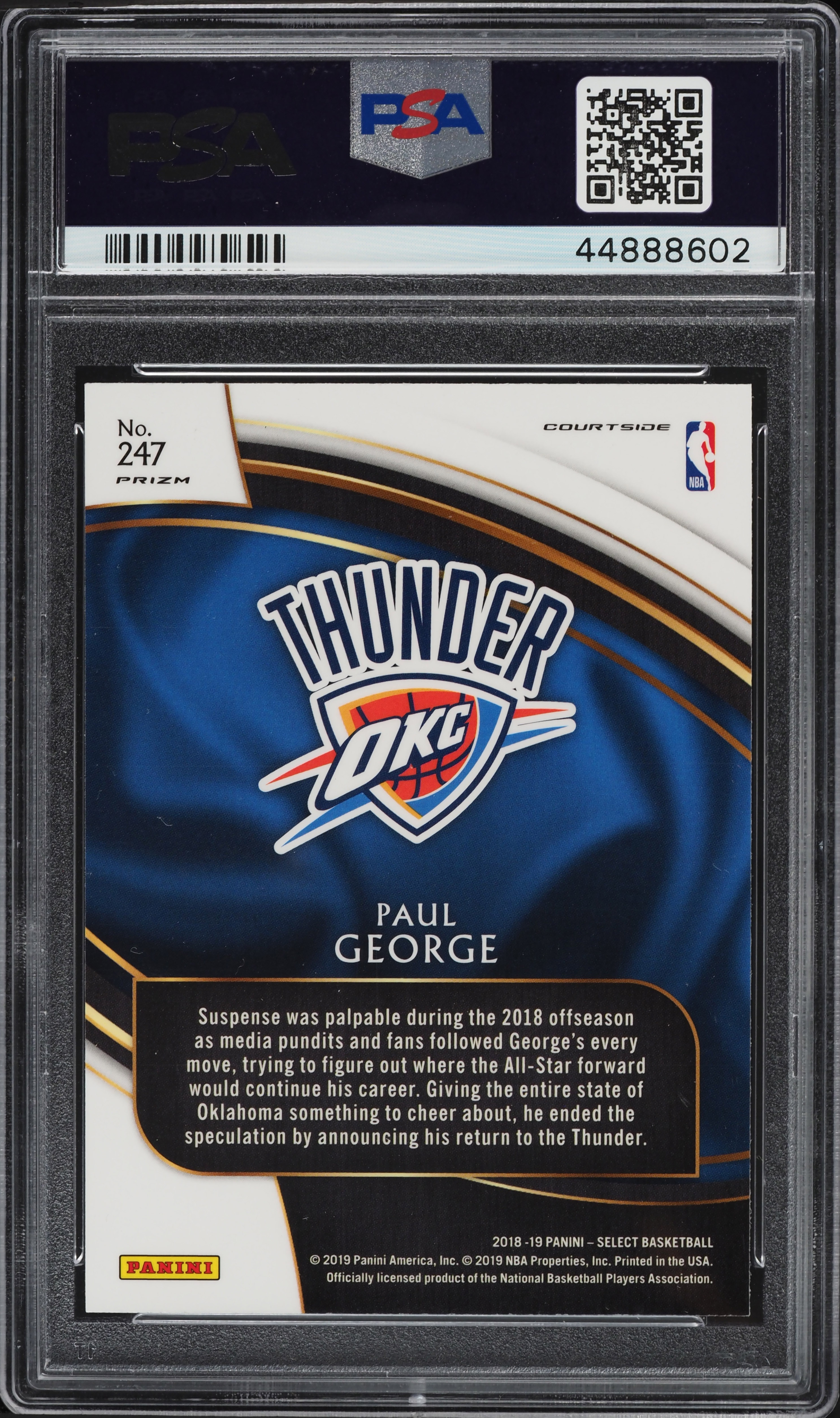 2018 Select Courtside Zebra Prizm Paul George #247 PSA 10 GEM MINT 