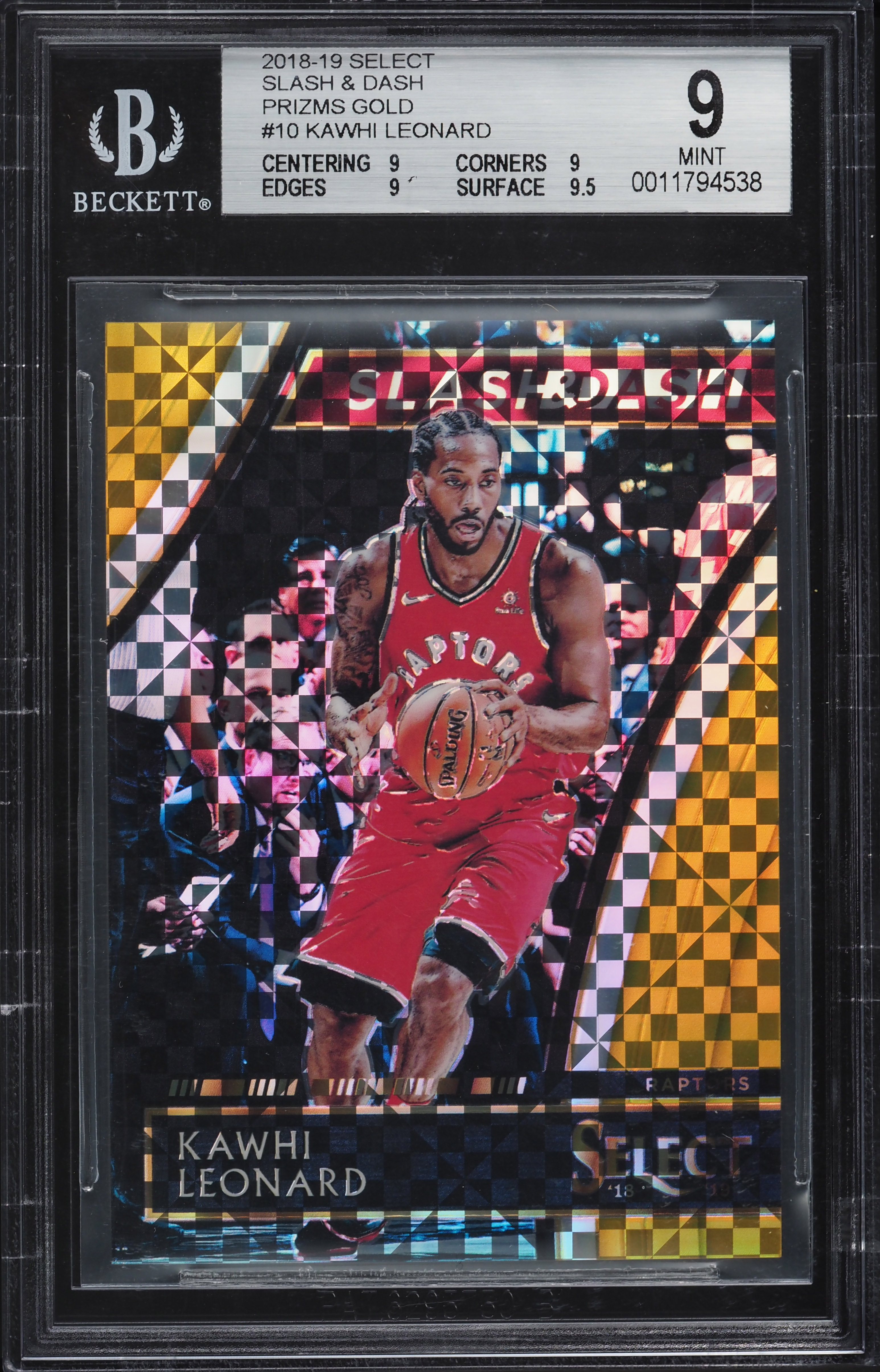 2018 Select Slash & Dash Gold Prizm Kawhi Leonard /10 #10 BGS 9